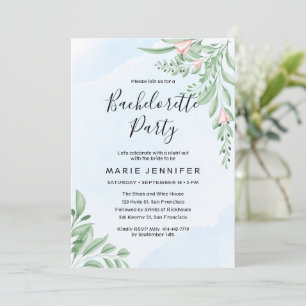 Dusty Blue Eucalyptus Greenery Bachelorette Party Invitation