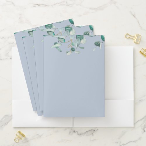 Dusty Blue Eucalyptus Greenery Blank TEMPLATE Pocket Folder