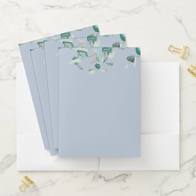 Dusty Blue Eucalyptus Greenery Blank TEMPLATE Pocket Folder (In Situ)