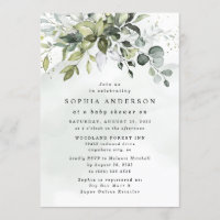 Dusty Blue Eucalyptus Greenery Boho Baby Shower Invitation