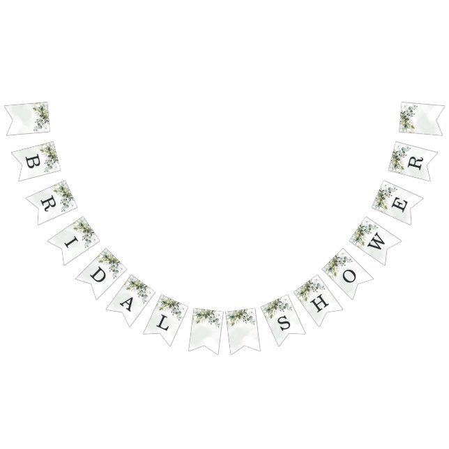 Dusty Blue Eucalyptus Greenery Boho Bridal Shower Bunting Flags (All)