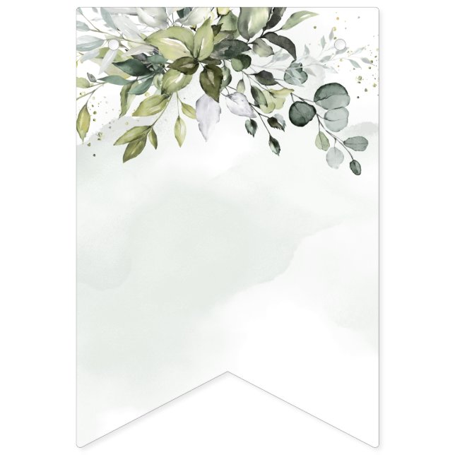 Dusty Blue Eucalyptus Greenery Boho Bridal Shower Bunting Flags (First Flag)