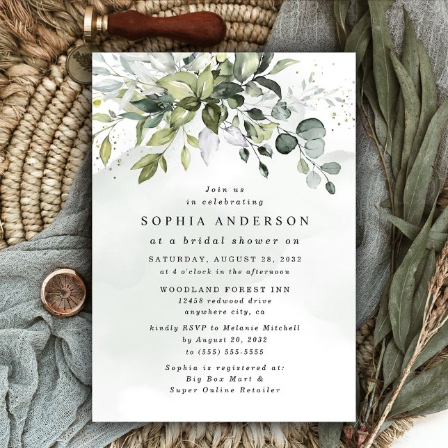 Dusty Blue Eucalyptus Greenery Boho Bridal Shower Invitation (Creator Uploaded)