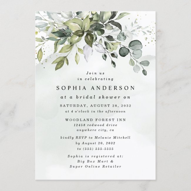 Dusty Blue Eucalyptus Greenery Boho Bridal Shower Invitation