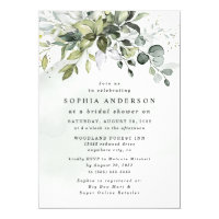 Dusty Blue Eucalyptus Greenery Boho Bridal Shower Invitation
