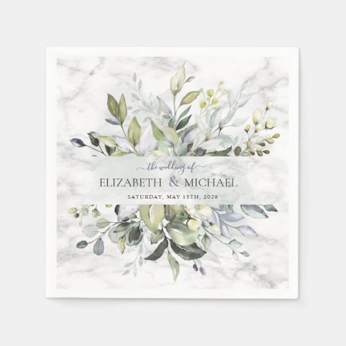 Dusty Blue Eucalyptus Greenery Botanical Marble Napkins