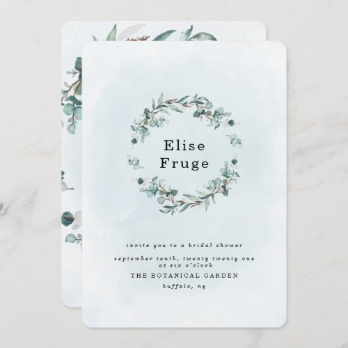 Dusty Blue Eucalyptus Greenery Bridal Shower Invitation