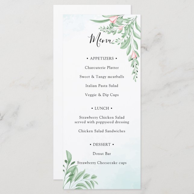 Dusty Blue Eucalyptus Greenery Bridal Shower Menu (Front/Back)