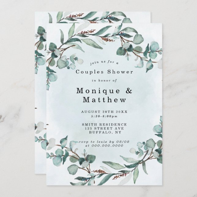 Dusty Blue Eucalyptus Greenery Couples Shower (Front/Back)