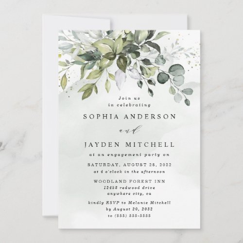 Dusty Blue Eucalyptus Greenery Engagement Party Invitation
