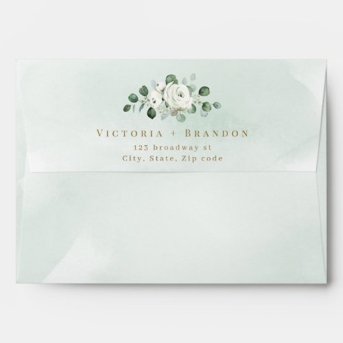 Dusty blue eucalyptus greenery floral wedding envelope