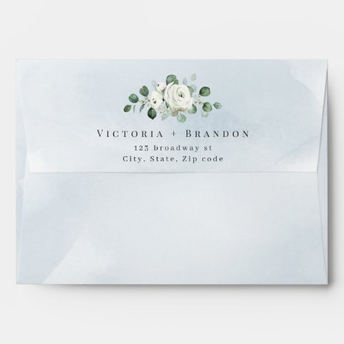 Dusty blue eucalyptus greenery floral wedding envelope