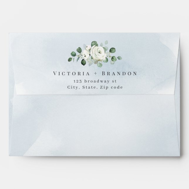 Dusty blue eucalyptus greenery floral wedding envelope (Back (Top Flap))