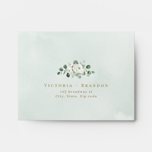 Dusty blue eucalyptus greenery floral wedding RSVP Envelope