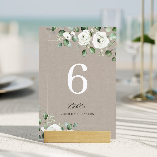 Dusty blue eucalyptus greenery floral wedding table number