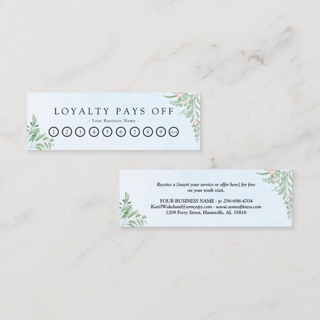 Dusty Blue Eucalyptus Greenery Loyalty Punch Card (Front/Back)