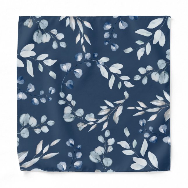 Dusty Blue Eucalyptus Greenery Navy Pocket Square Bandana (Front)