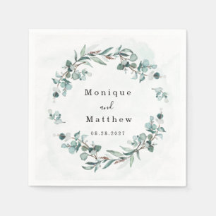 Dusty Blue Eucalyptus Greenery Rustic Wedding Napkins
