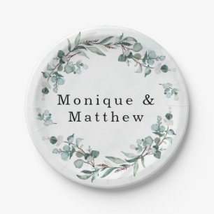 Dusty Blue Eucalyptus Greenery Rustic Wedding Paper Plates