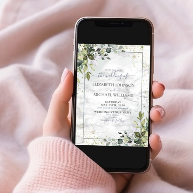 Dusty Blue Eucalyptus Greenery Succulent Photo Invitation (Creator Uploaded)