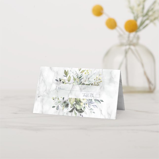 Dusty Blue Eucalyptus Greenery Succulent Place Card (Front)