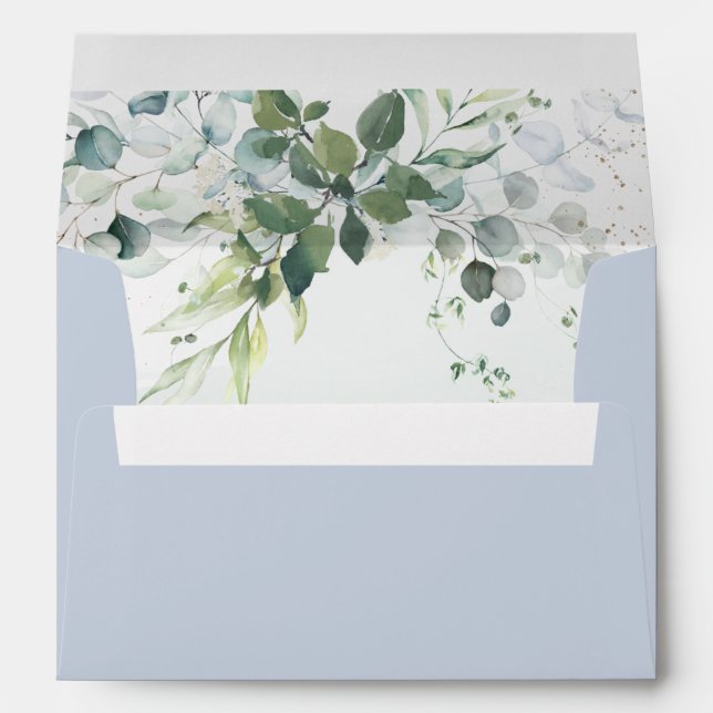 Dusty Blue Eucalyptus Greenery Succulent Wedding E Envelope (Back (Bottom))