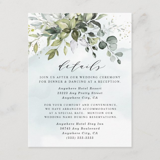 Dusty Blue Eucalyptus Greenery Succulent Wedding Enclosure Card (Front)