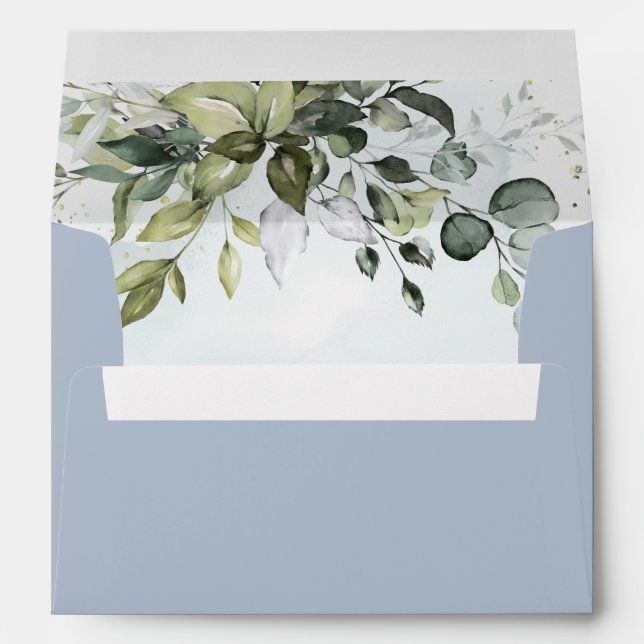 Dusty Blue Eucalyptus Greenery Succulent Wedding Envelope (Back (Bottom))