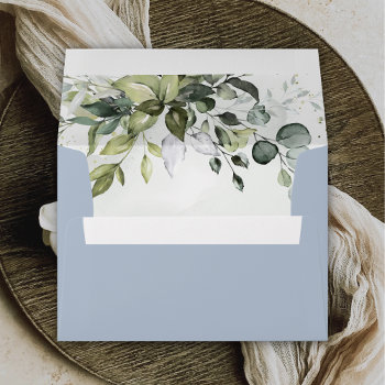 Dusty Blue Eucalyptus Greenery Succulent Wedding Envelope by RusticWeddings at Zazzle