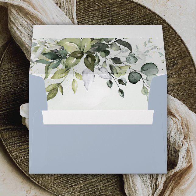 Dusty Blue Eucalyptus Greenery Succulent Wedding Envelope (Creator Uploaded)