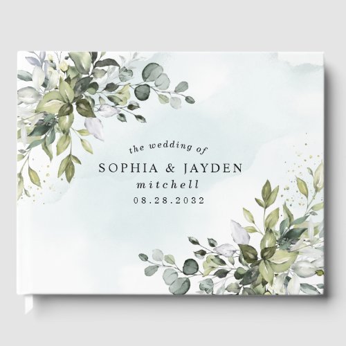 Dusty Blue Eucalyptus Greenery Succulent Wedding Guest Book