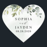 Dusty Blue Eucalyptus Greenery Succulent Wedding Heart Sticker<br><div class="desc">Design features a bouquet of watercolor greenery,  eucalyptus and a succulent over a dusty blue watercolor splash. Design also features specks of painted (printed) gold and green. View the collection link on this page to see all of the matching items in this beautiful design.</div>