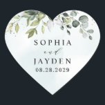 Dusty Blue Eucalyptus Greenery Succulent Wedding Heart Sticker<br><div class="desc">This design is available with two different dusty blue shades.  One option is more dustier than the other and leans towards a gray-dusty blue.  This one that you are currently viewing leans more towards blue for the watercolor splashes.  Compare each on-screen preview for a perfect match when it comes to...</div>