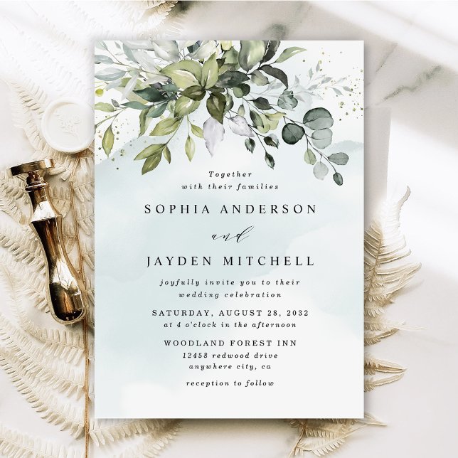 Dusty Blue Eucalyptus Greenery Succulent Wedding Invitation (Creator Uploaded)