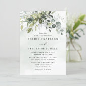 Dusty Blue Eucalyptus Greenery Succulent Wedding Invitation (Standing Front)