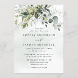 Dusty Blue Eucalyptus Greenery Succulent Wedding Invitation<br><div class="desc">Design features a bouquet of watercolor greenery, eucalyptus and a succulent over a dusty blue watercolor splash. Design also features specks of painted (printed) gold and green. View the collection link on this page to see all of the matching items in this beautiful design or see the collection here: https://bit.ly/2tgp2Dh...</div>