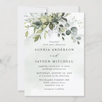 Dusty Blue Eucalyptus Greenery Succulent Wedding Invitation