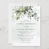 Dusty Blue Eucalyptus Greenery Succulent Wedding Invitation (Front)