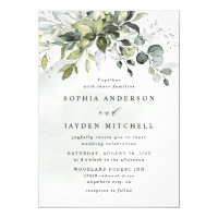 Dusty Blue Eucalyptus Greenery Succulent Wedding Invitation