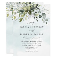Dusty Blue Eucalyptus Greenery Succulent Wedding Invitation