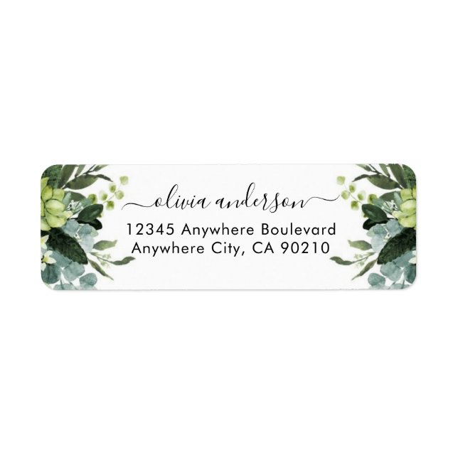 Dusty Blue Eucalyptus Greenery Succulent Wedding   Label (Front)