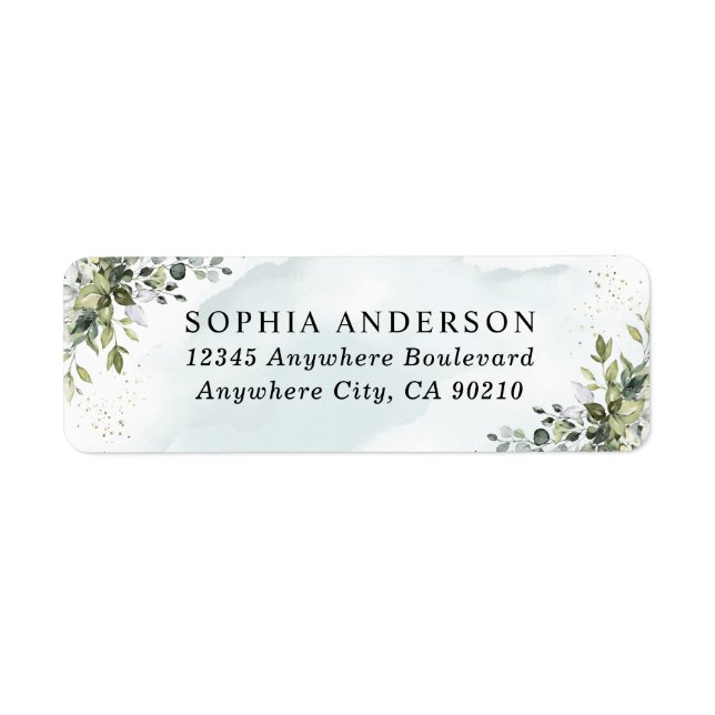 Dusty Blue Eucalyptus Greenery Succulent Wedding Label (Front)