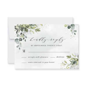 Dusty Blue Eucalyptus Greenery Succulent Wedding RSVP Card