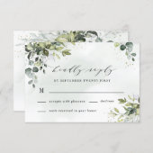 Dusty Blue Eucalyptus Greenery Succulent Wedding RSVP Card (Front/Back)