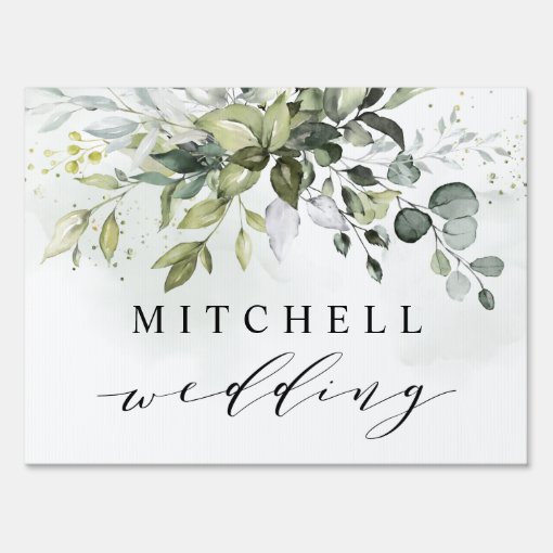 Dusty Blue Eucalyptus Greenery Succulent Wedding Sign | Zazzle