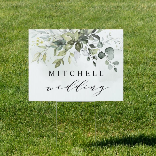 Dusty Blue Eucalyptus Greenery Succulent Wedding Sign (Insitu)