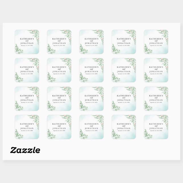 Dusty Blue Eucalyptus Greenery Succulent Wedding Square Sticker (Sheet)