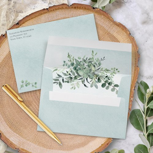Dusty Blue Eucalyptus Greenery Wedding Envelope