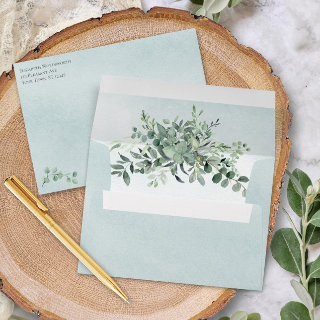 Dusty Blue Eucalyptus Greenery Wedding Envelope (Creator Uploaded)
