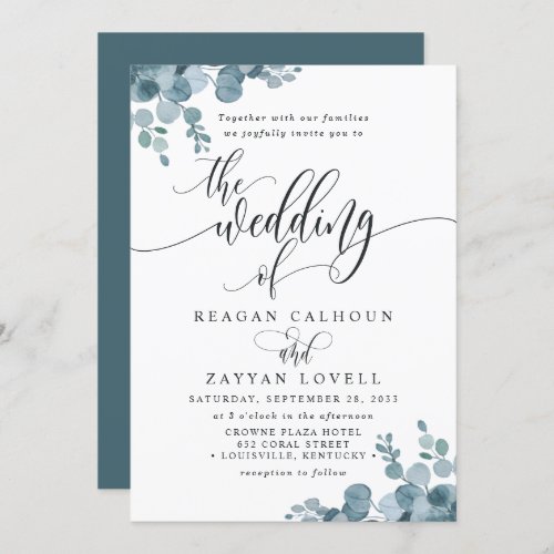 Wedding Invitations 18 Dusty Blue Eucalyptus Greenery Wedding Invitation